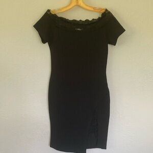 January 7 Dress Black Midi Lace trimmed Fitted Bodycom Cocktail Formal Sz Small